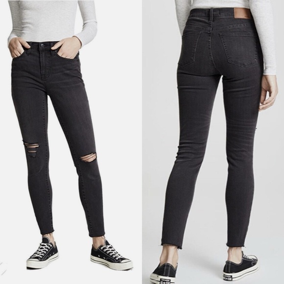 Madewell 9” High Rise Skinny Jeans Vintage Black Gray Ripped Distressed Jeans 27 - Picture 1 of 5